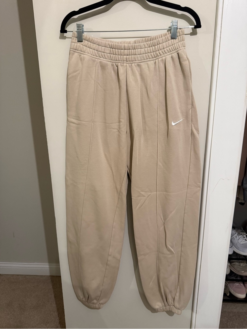 Nike Beige Jogger Sweatpants with White Swoosh